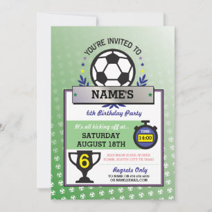 Soccer Party Sports Birthday Green Invitations