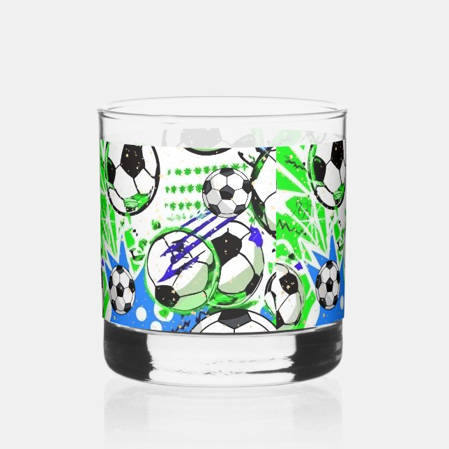 soccer pattern style whiskey glass (Front)