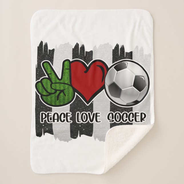 Soccer Peace and Love Sherpa Blanket (Front)