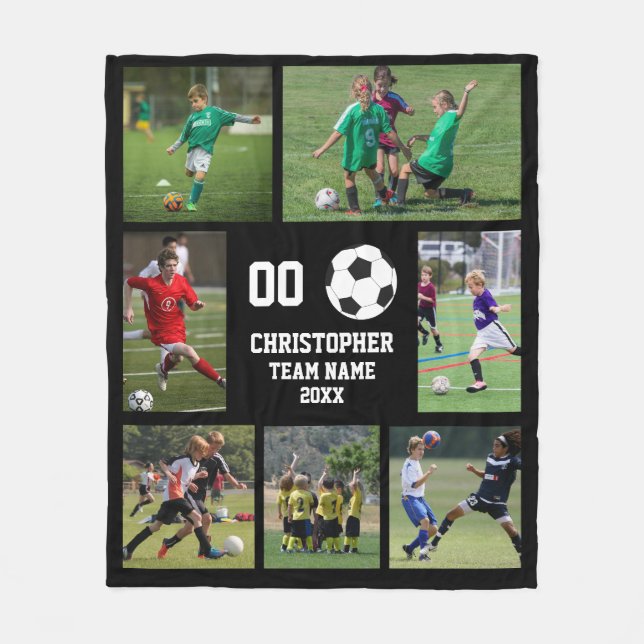 Soccer photo collage fleece blanket (Front)
