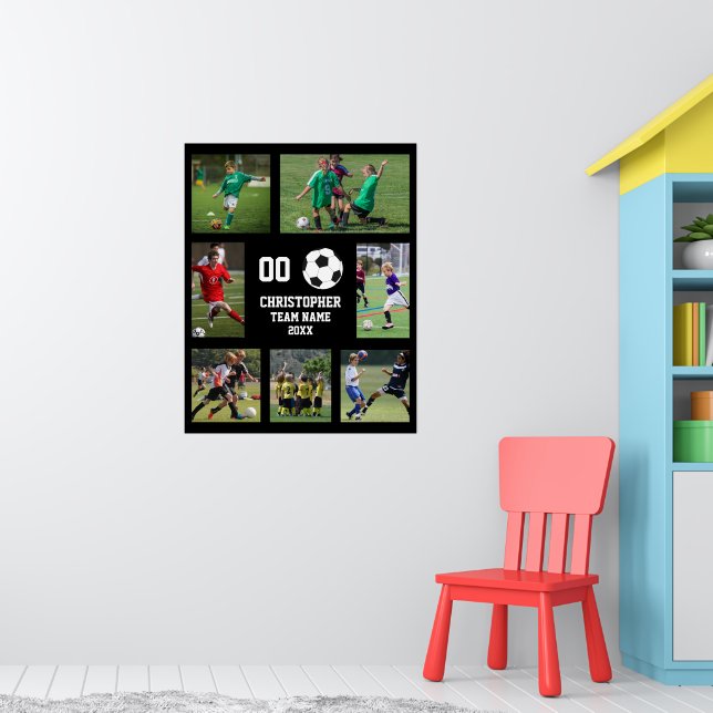 Soccer photo collage team name number black poster (Nursery 1)
