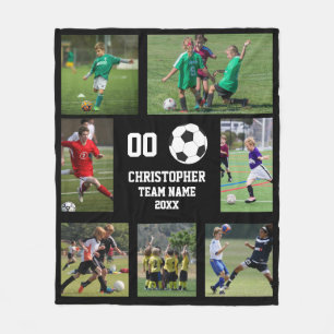 Soccer photo collage team name poster fleece blanket