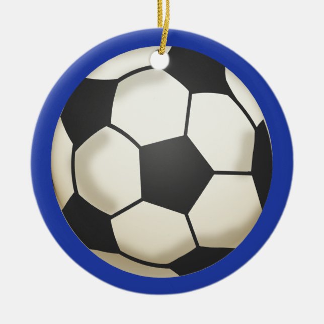Soccer Photo Keepsake Blue Ceramic Ornament (Front)