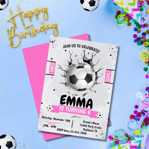 Soccer Pink Birthday Invitation