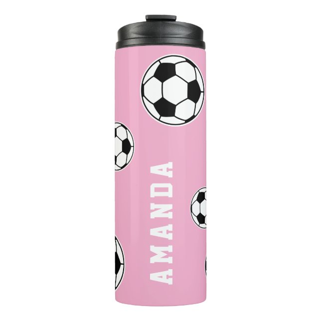Soccer Pink Personalized Kids Back to School Thermal Tumbler (Front)