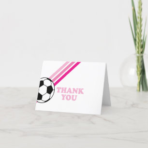 Soccer Pink Stripes Thank You Birthday Card