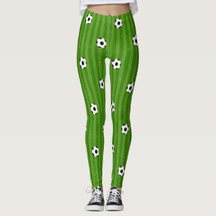 Soccer Pitch Footballs On Green Grass Pattern Leggings