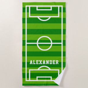 Soccer Pitch Green Modern Player Name Beach Towel