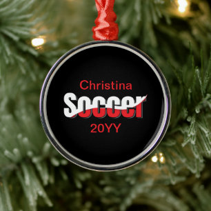 Soccer Player Abstract Swish - Word Art Metal Ornament
