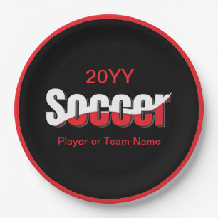 Soccer Player Abstract Swish - Word Art Paper Plate