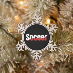 Soccer Player Abstract Swish - Word Art Snowflake Pewter Christmas Ornament