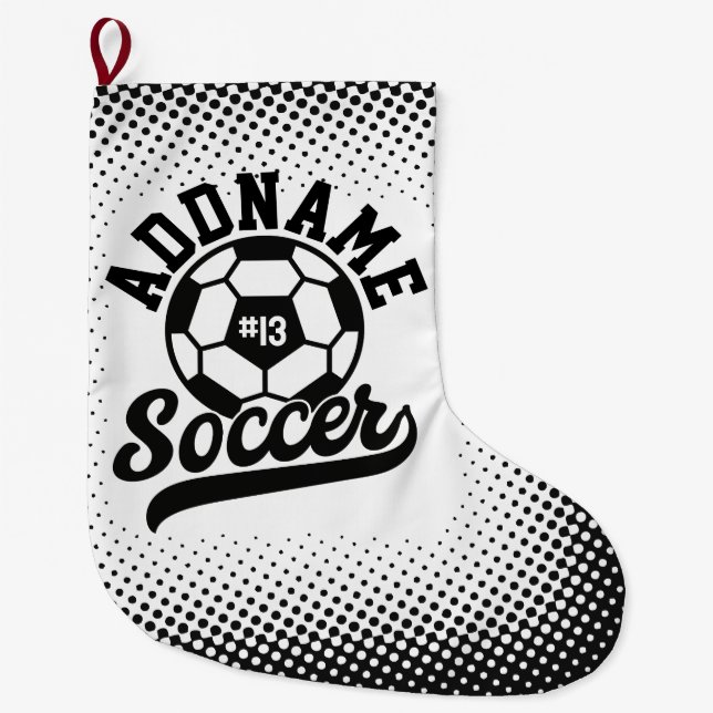 Soccer Player ADD NAME Football Team Personalised Large Christmas Stocking (Front)