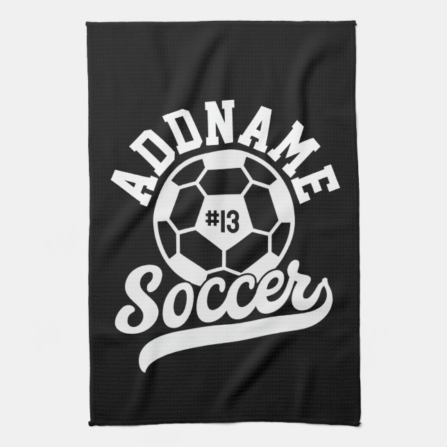 Soccer Player ADD NAME Football Team Personalised Tea Towel (Vertical)