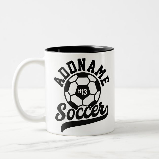 Soccer Player ADD NAME Football Team Personalised Two-Tone Coffee Mug (Left)