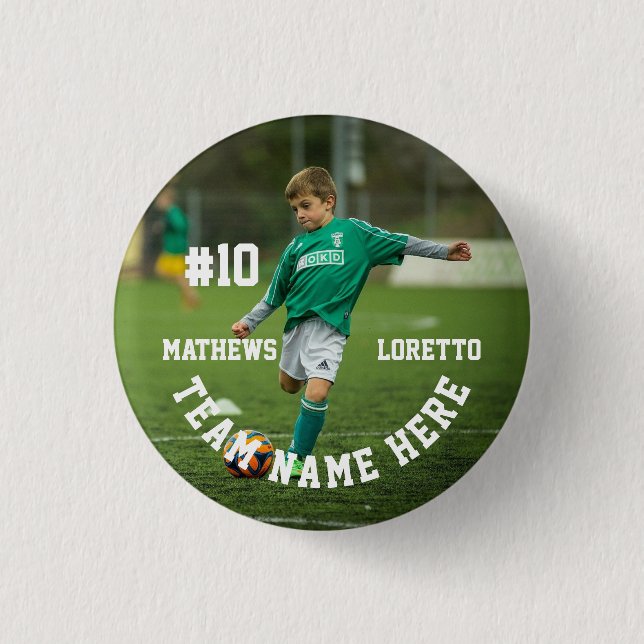Soccer Player Add Name Number Team and Photo 3 Cm Round Badge (Front)