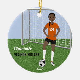 Soccer Player African American In Orange Ceramic Ornament