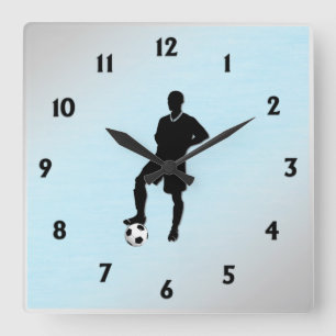 Soccer Player Black Numbers Square Wall Clock