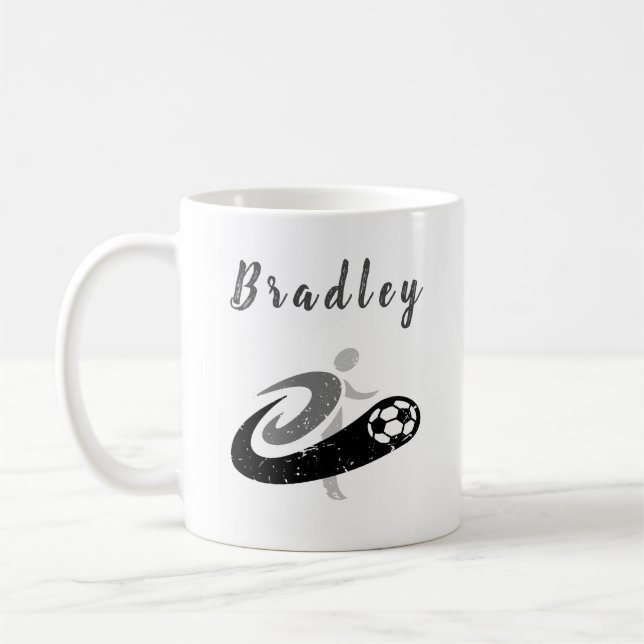 Soccer Player Black &White Distressed Personalised Coffee Mug (Left)