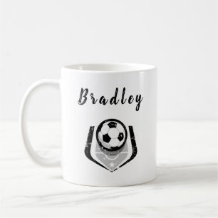 Soccer Player Black White Distressed Personalised Coffee Mug