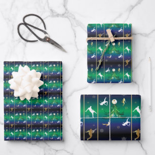 Soccer Player Christmas Snowflake Pattern Wrapping Paper Sheet