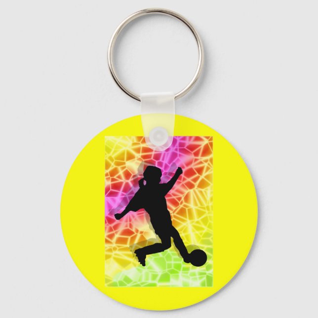 Soccer Player & Fluorescent Mosaic Key Ring (Front)