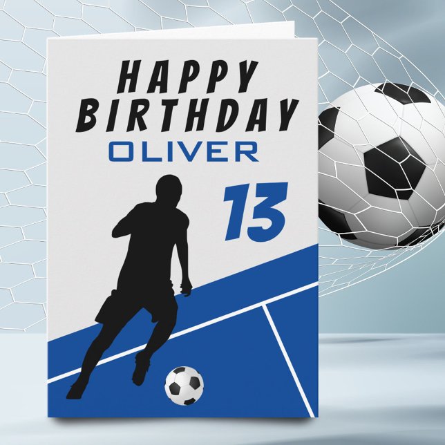 Soccer Player Football Ball Blue Boy Birthday   Card (Creator Uploaded)