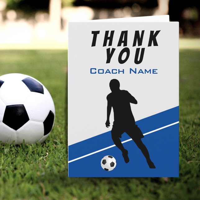 Soccer Player Football Blue Thank you Coach Card (Creator Uploaded)