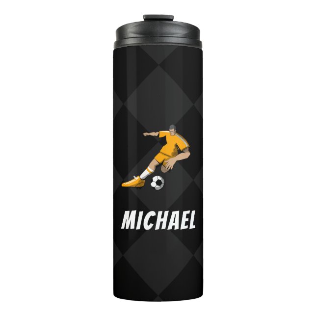 Soccer Player Illustration Stylish Black & White Thermal Tumbler (Front)