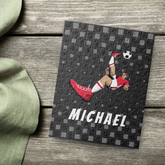 Soccer Player Kick Illustration Personalised Black Jigsaw Puzzle (Creator Uploaded)