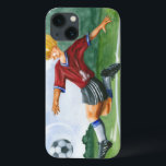Soccer Player Kicking a Ball by Jay Throckmorton iPhone 13 Case<br><div class="desc">A soccer ball hangs in the air,  waiting for the vicious kick the player is winding up to deliver. Can he bend it like Beckham? A lovely piece to hang on your wall or give as a gift to the soccer aficionado in your life!</div>