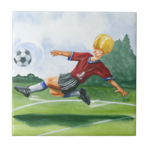 Soccer Player Kicking a Ball by Jay Throckmorton Ceramic Tile