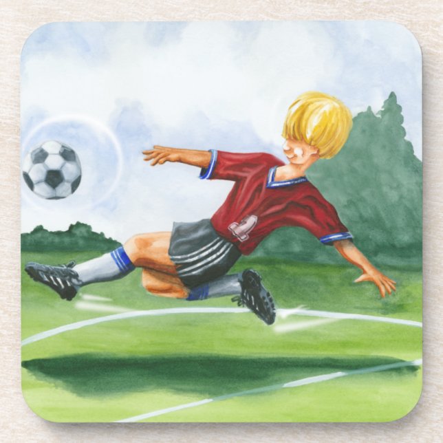 Soccer Player Kicking a Ball by Jay Throckmorton Coaster (Front)