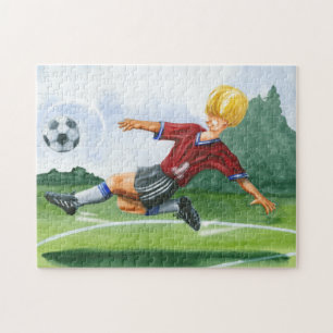 Soccer Player Kicking a Ball by Jay Throckmorton Jigsaw Puzzle