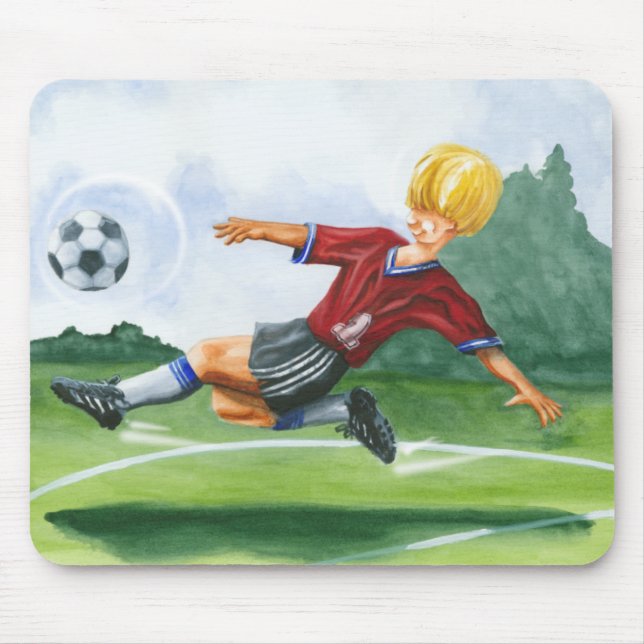 Soccer Player Kicking a Ball by Jay Throckmorton Mouse Pad (Front)