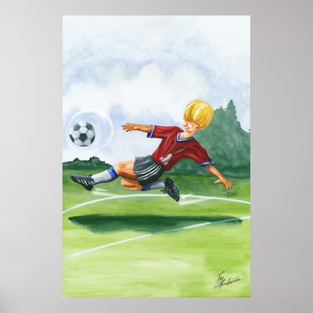 Soccer Player Kicking a Ball by Jay Throckmorton Poster (Front)