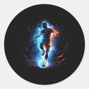 Soccer Player Lightning Classic Round Sticker