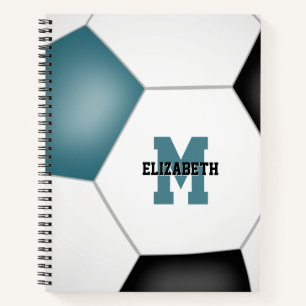 soccer player monogram teal black notebook