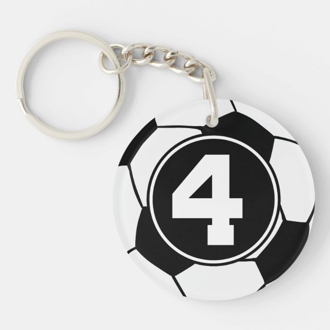 Soccer Player Number 4 Sports Ball Gift Key Ring (Front)