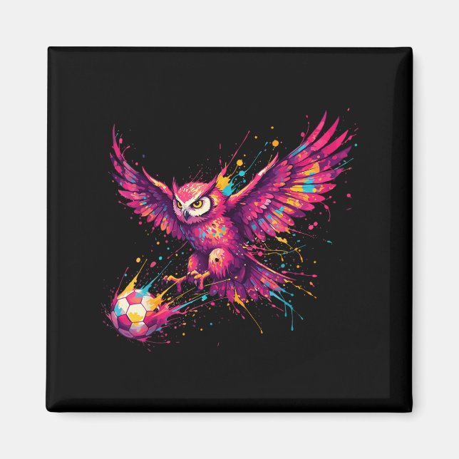 Soccer Player Owl Art Paint Splatter  Magnet (Front)