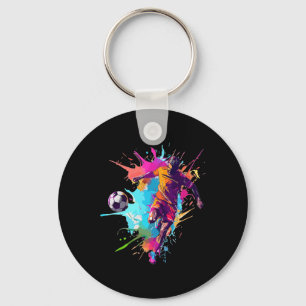 Soccer Player Paint Splash Key Ring