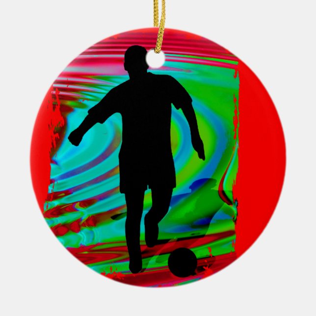Soccer Player & Radical Rainbow Ceramic Tree Decoration (Front)