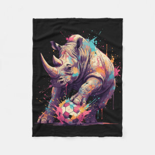 Soccer Player Rhino Art Paint Splatter Fleece Blanket