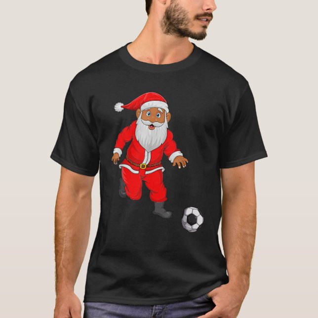 Soccer Player Santa Christmas Pyjamas Funny Xmas B T-Shirt (Front)