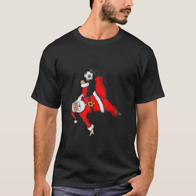 Soccer Player Santa Claus Bicycle Kick Soccer Chri T-Shirt (Front)