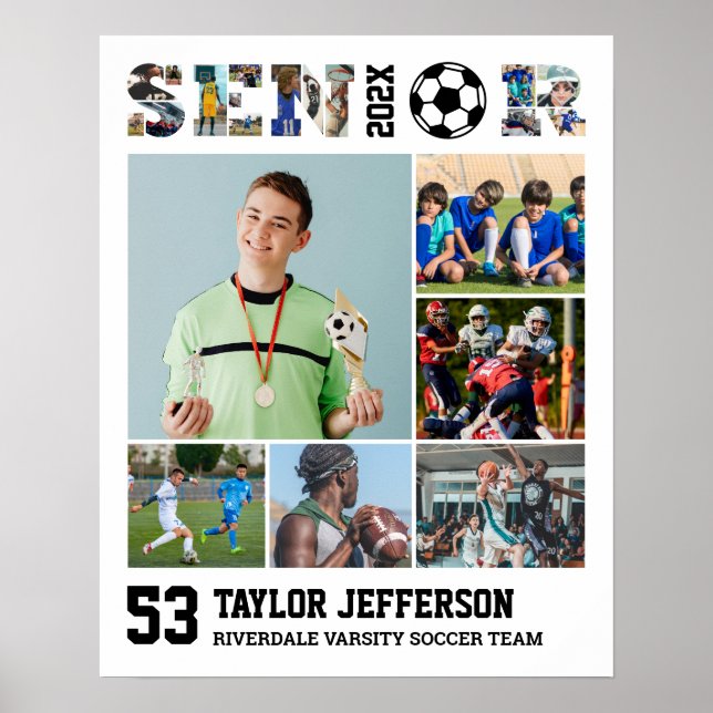 Soccer Player Senior Night Sports Photo Collage Poster (Front)
