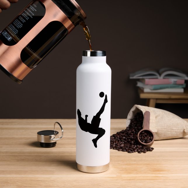 Soccer Player Silhouette Water Bottle (Coffee (Rotated))