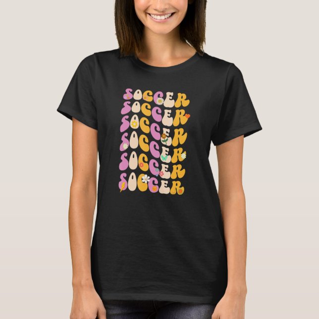Soccer Player Sports Retro Flowers Cool Colours T-Shirt (Front)