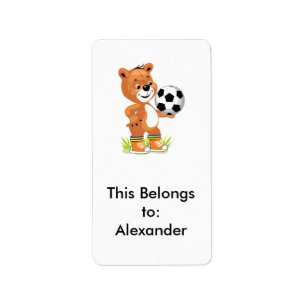 soccer player teddy bear cartoon graphic label
