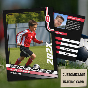 Soccer Player Trading Card in Black Red