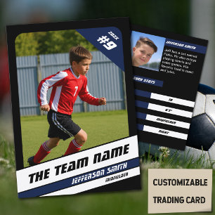Soccer Player Trading Card in Vigourous Blue Black